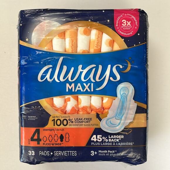 Always Maxi Pads Size 4 Overnight 33 Pads Flexi-Wings - Picture 4 of 7
